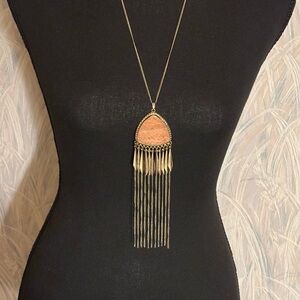 Claire’s Gold Tone Triangular Wood Tassel Necklace 26”+3”